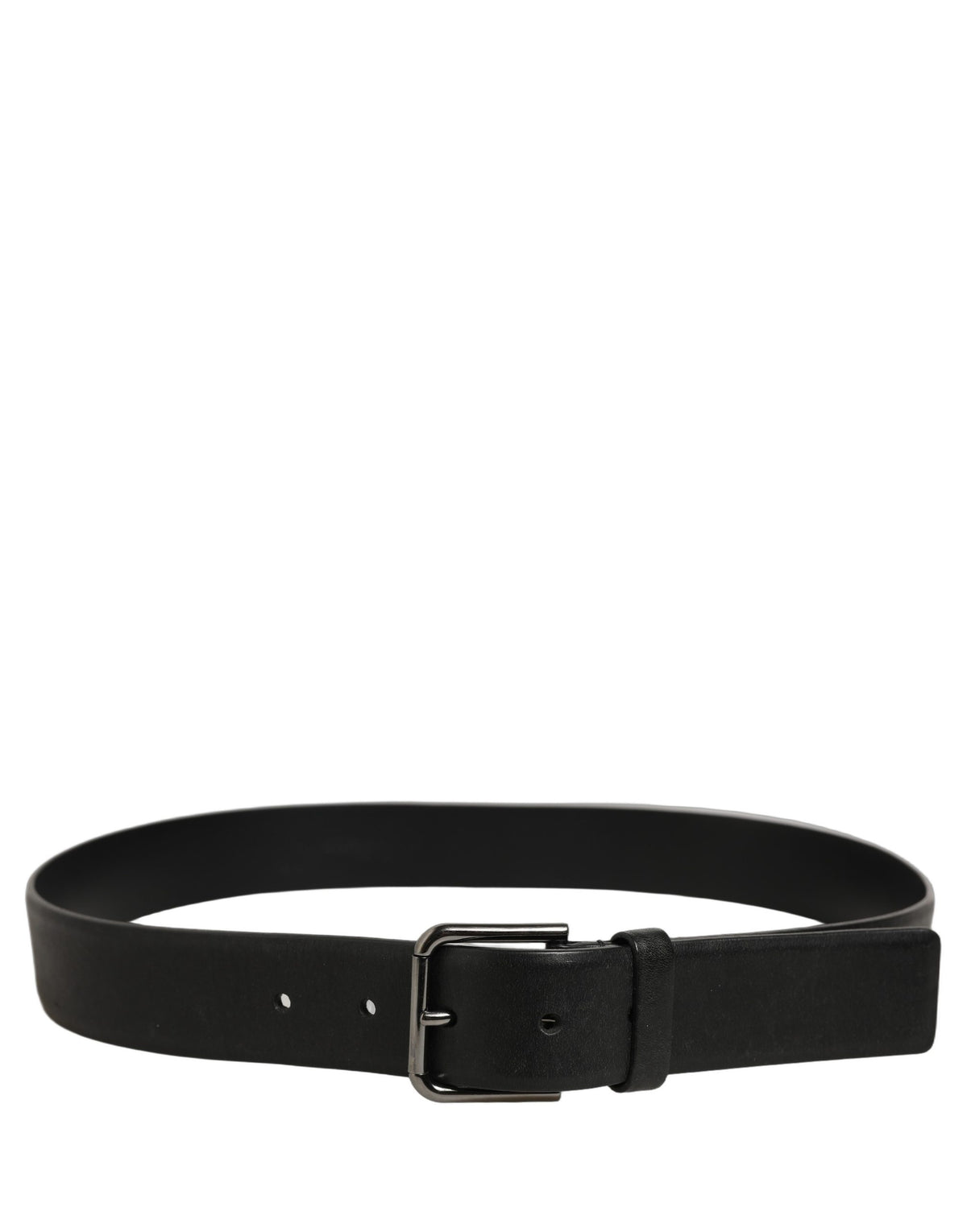 Black Calf Leather Classic Silver Buckle Belt