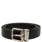 Black Leather Silver Tone Metal Buckle Belt