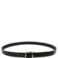 Black Leather Silver Tone Metal Buckle Belt