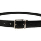 Black Leather Silver Tone Metal Buckle Belt