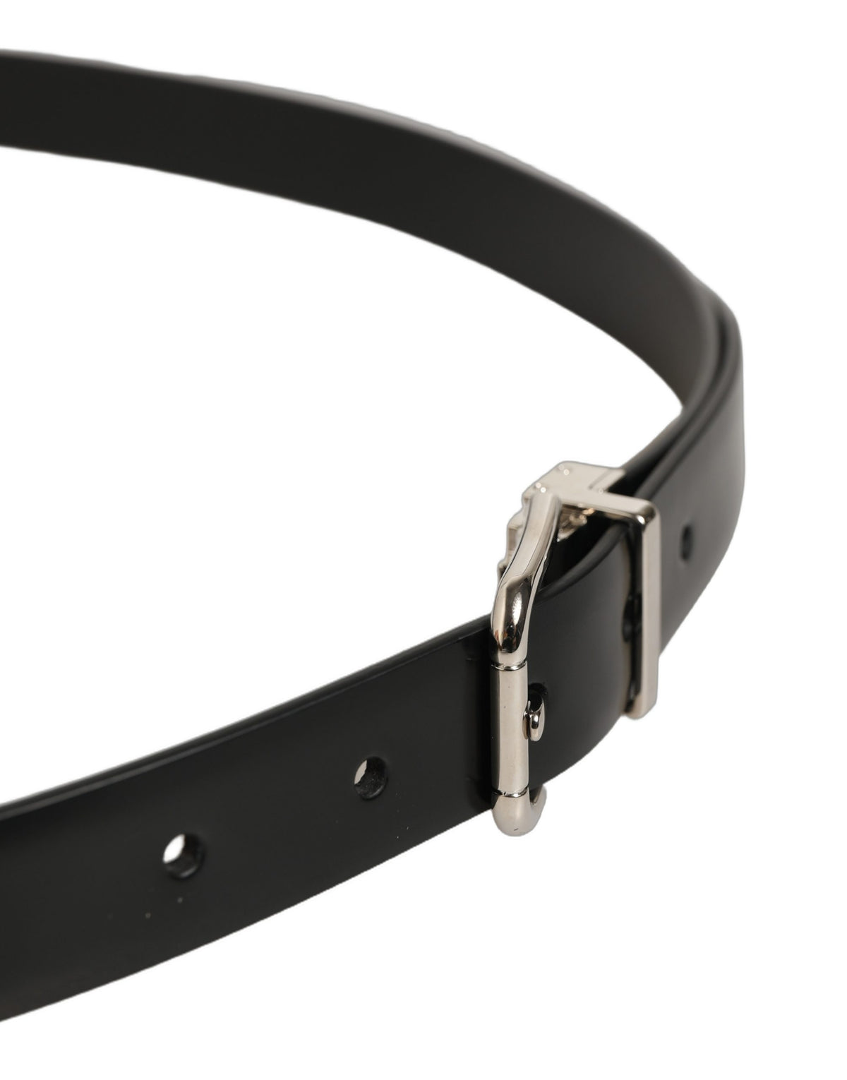 Black Leather Silver Tone Metal Buckle Belt