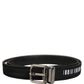 Black Fabric Leather Barcode Silver Buckle Belt