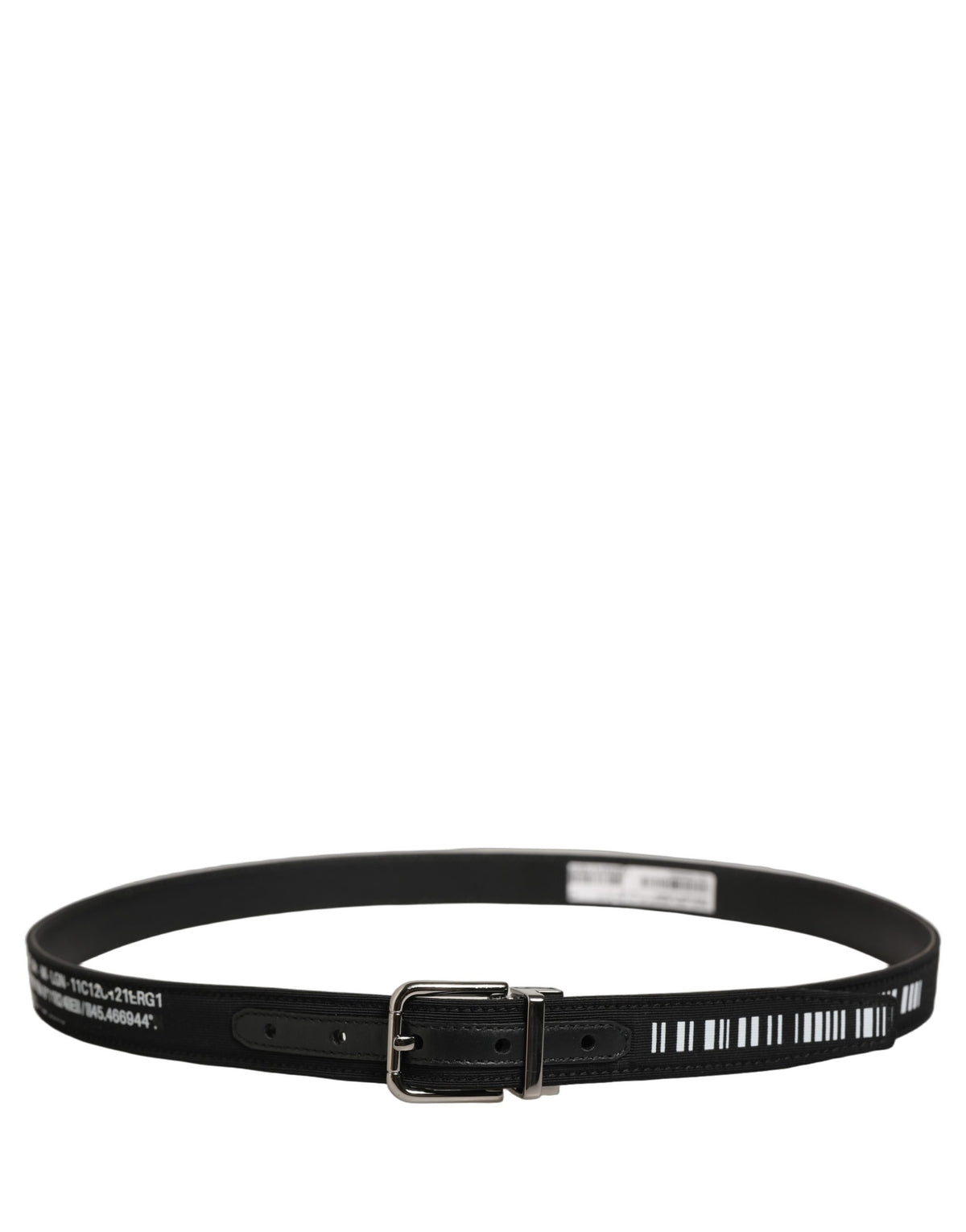 Black Fabric Leather Barcode Silver Buckle Belt
