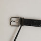 Black Leather Silver Metal Buckle Men Belt
