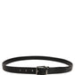 Black Leather Silver Metal Buckle Men Belt