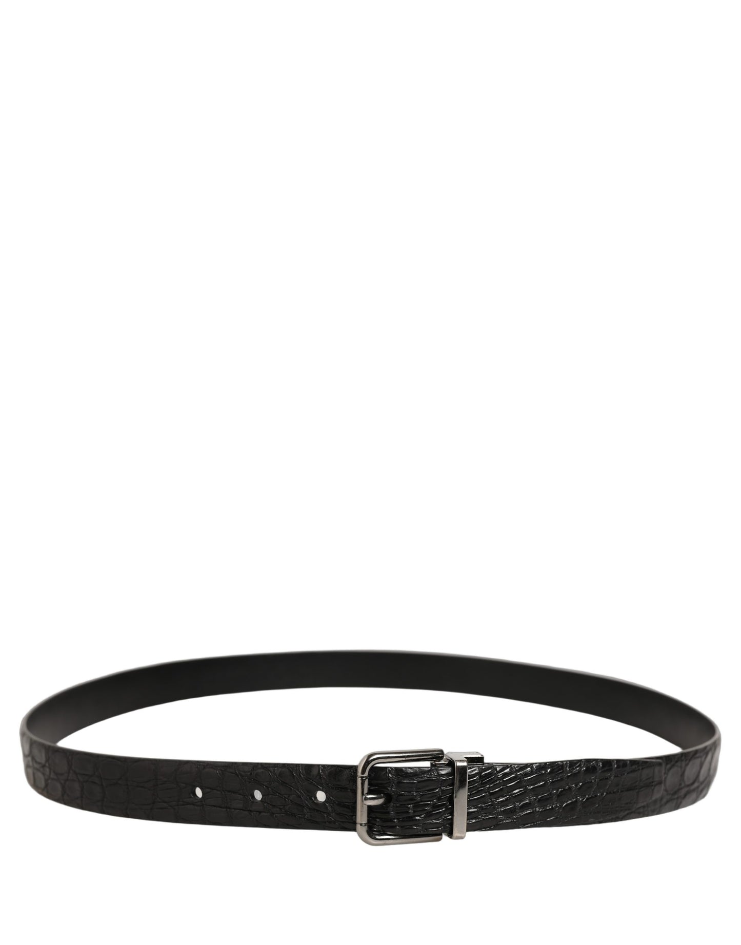 Black Leather Silver Metal Buckle Men Belt