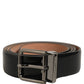 Black Calf Leather Silver Metal Buckle Belt