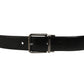 Black Calf Leather Silver Metal Buckle Belt