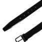 Black Calf Leather Silver Metal Buckle Belt