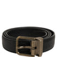 Men Black Calf Leather Gold Metal Buckle Belt