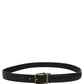 Men Black Calf Leather Gold Metal Buckle Belt