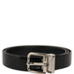 Black Classic Leather Silver Tone Buckle Belt