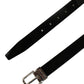 Black Classic Leather Silver Tone Buckle Belt