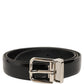 Black Classic Leather Silver Tone Buckle Belt