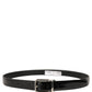 Black Classic Leather Silver Tone Buckle Belt