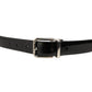 Black Classic Leather Silver Tone Buckle Belt
