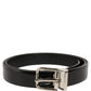 Black Classic Leather Silver Tone Buckle Belt