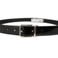 Black Classic Leather Silver Tone Buckle Belt