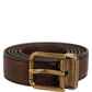 Brown Leather Gold Tone Metal Buckle Belt