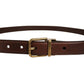 Brown Leather Gold Tone Metal Buckle Belt
