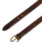 Brown Leather Gold Tone Metal Buckle Belt