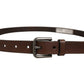Brown Leather Silver Tone Metal Buckle Belt