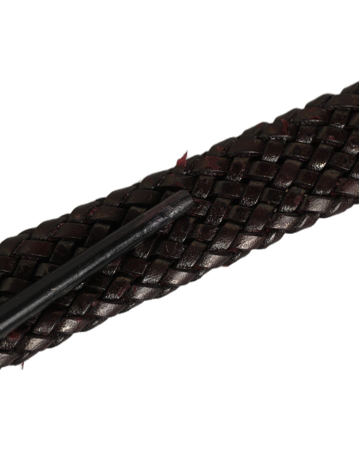 Dark Brown Woven Leather Metal Buckle Belt