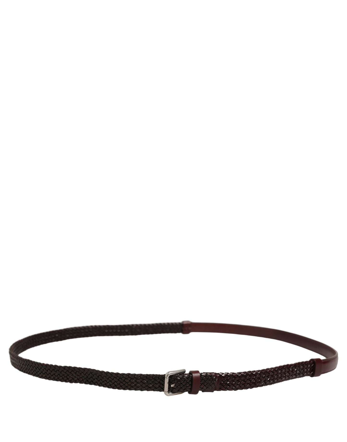 Dark Brown Woven Leather Metal Buckle Belt