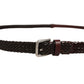 Dark Brown Woven Leather Metal Buckle Belt