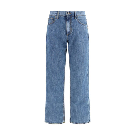 Blue Cotton Straight-Leg Jeans
