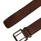 Belt Brown Leather Double Prong Metal Buckle