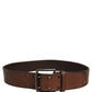 Belt Brown Leather Double Prong Metal Buckle