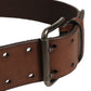 Belt Brown Leather Double Prong Metal Buckle