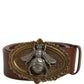 Brown Leather Bee Accent Metal Buckle Belt