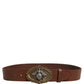 Brown Leather Bee Accent Metal Buckle Belt