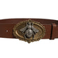Brown Leather Bee Accent Metal Buckle Belt