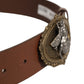 Brown Leather Bee Accent Metal Buckle Belt