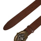 Brown Leather Bee Accent Metal Buckle Belt