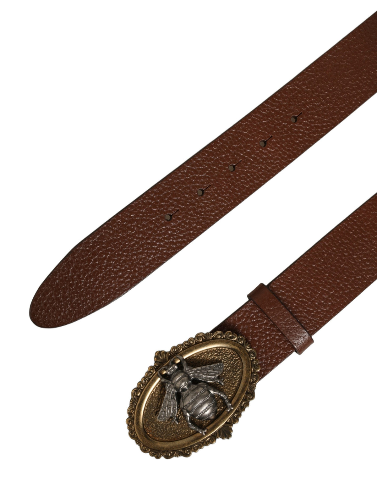 Brown Leather Bee Accent Metal Buckle Belt