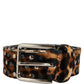 Brown Leopard Calf Hair Studs Metal Buckle Belt