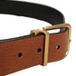 Brown Leather Gold Metal Rings Buckle Belt