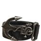 Black Leather Anchor Logo Metal Buckle Belt