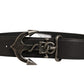 Black Leather Anchor Logo Metal Buckle Belt