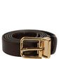 Men Brown Leather Gold Tone Metal Buckle Belt