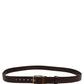 Men Brown Leather Gold Tone Metal Buckle Belt
