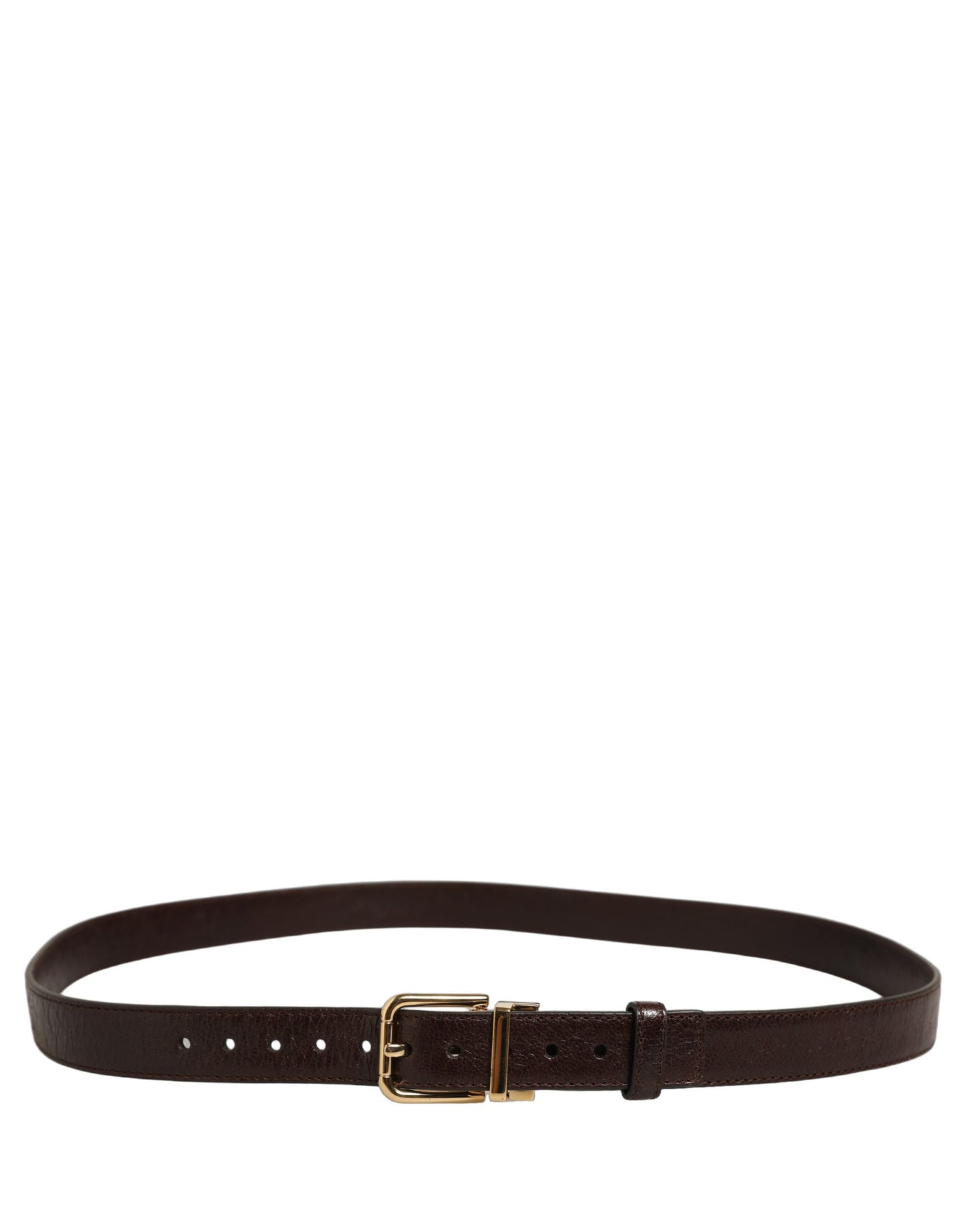 Men Brown Leather Gold Tone Metal Buckle Belt