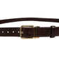 Men Brown Leather Gold Tone Metal Buckle Belt