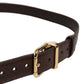 Men Brown Leather Gold Tone Metal Buckle Belt