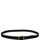 Black Canvas Leather Gold Metal Buckle Belt