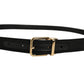 Black Canvas Leather Gold Metal Buckle Belt